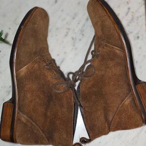 Naot Brown Suede Lace Up Ankle Boots Block Heel Comfort Shoes Size 38